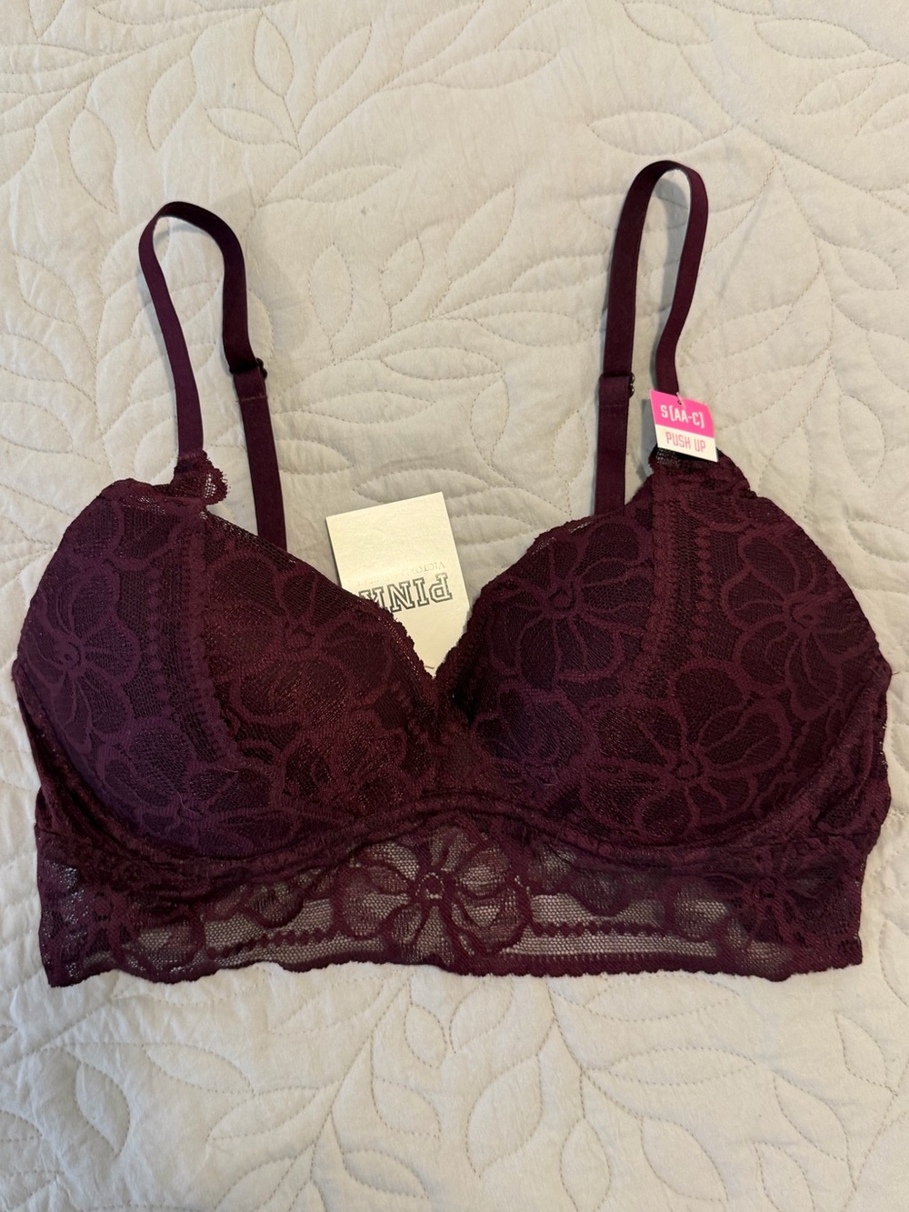 PINK Victoria's Secret Plum Floral Lace Push-Up Bralette